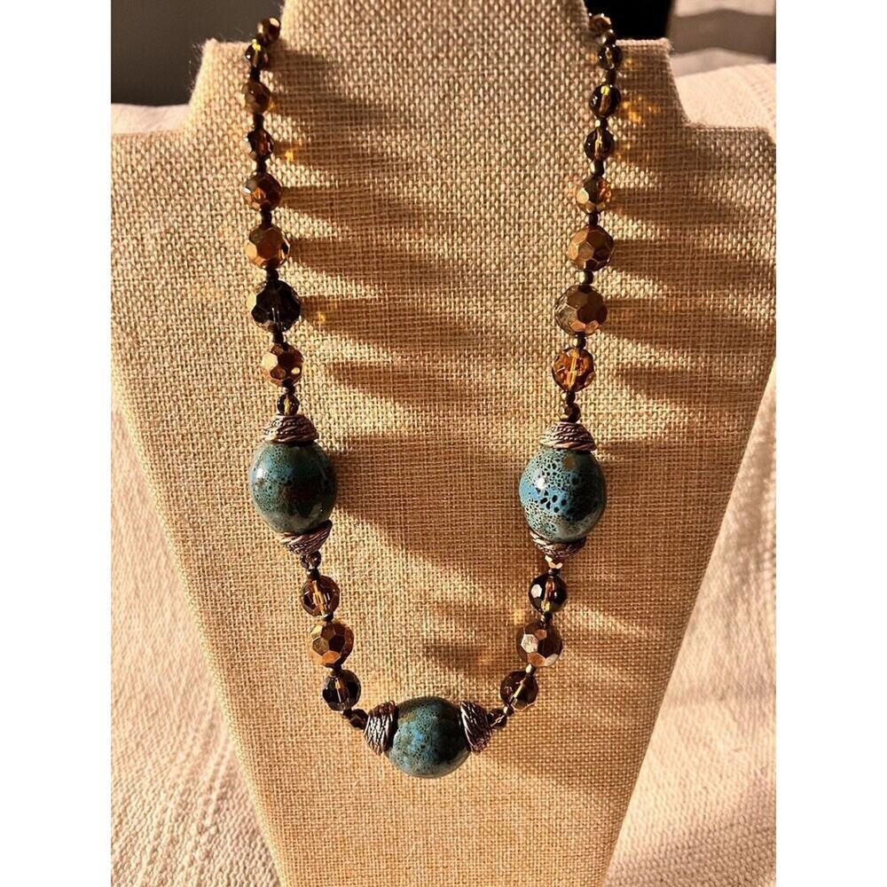 Premier Design Aztec Beads Glass & Brass Necklace Statement Piece